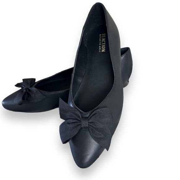 NWOT Kenneth Cole reaction matte black slip on ballet flats lily bow size 8 med - Picture 2 of 6